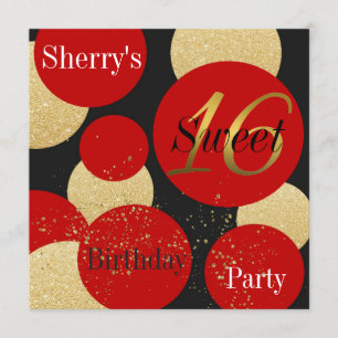 Invitation Moderne Chic Parties scintillant Rouge Or Sweet 16