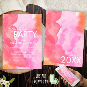 Invitation Moderne Chic Pink et Orange Graduation Party