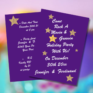 Invitation Moderne Chic Purple Gold Star Super Holiday Party