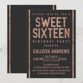 Invitation Moderne Chic Rose noir Parties scintillant or Cadr (Devant / Derrière)