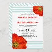 Invitation Moderne Chic Rouge Pavot Mint Turquoise Grilles Ma (Devant / Derrière)