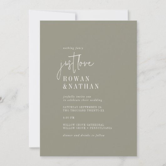 Invitation Moderne Chic Sage Green Just Love Mariage (Devant)
