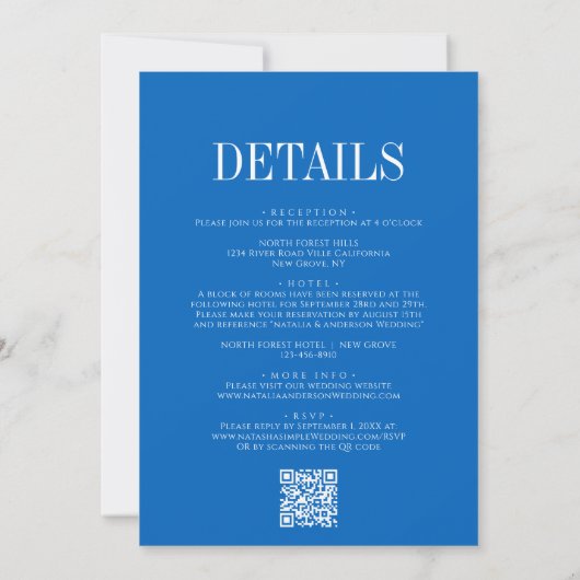 Invitation Moderne Chic Sapphire Bleu QR Code Mariage Invita (Dos)