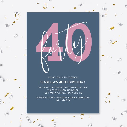 Invitation Moderne Chic Script 40e Anniversaire Élégant
