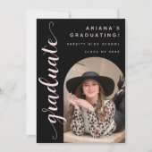Invitation Moderne Chic Script Black & Pink Graduation Party (Devant)