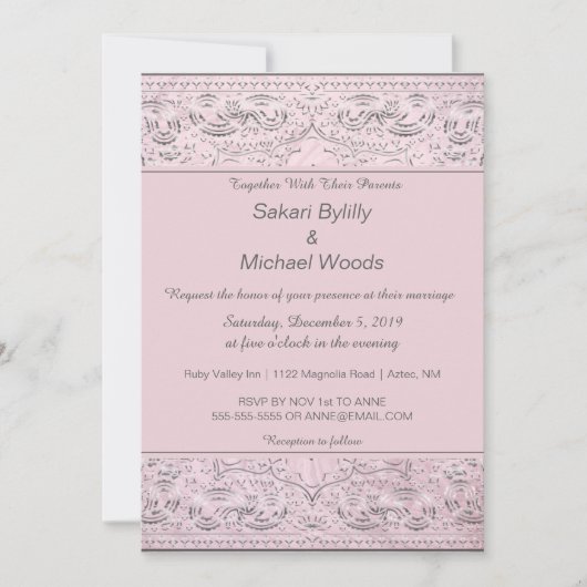 Invitation Moderne Chic Silver Paisley (Devant)