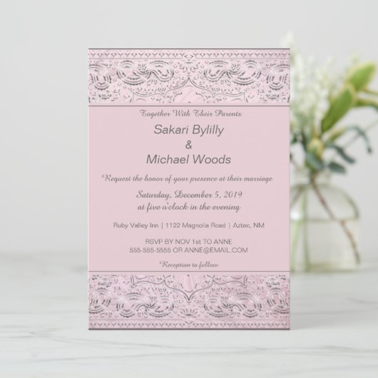 Invitation Moderne Chic Silver Paisley (Debout devant)