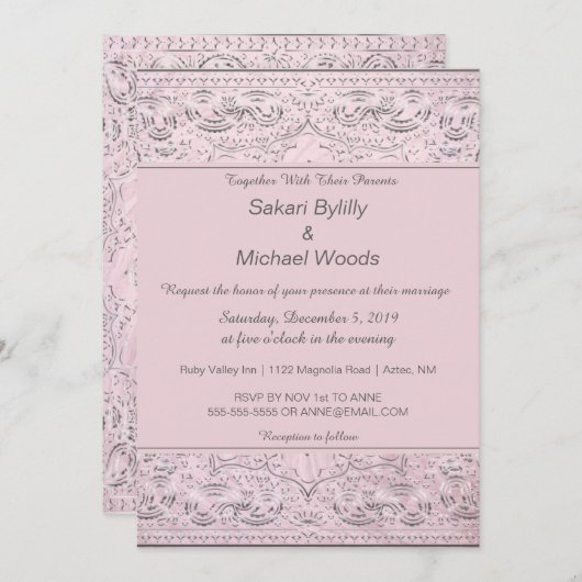 Invitation Moderne Chic Silver Paisley (Devant / Derrière)