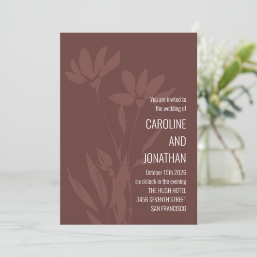 Invitation Moderne Chic Terracotta Floral Line Mariage (Debout devant)