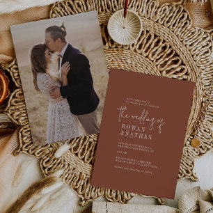 Invitation Moderne Chic Terracotta Rouille Photo Retour Maria