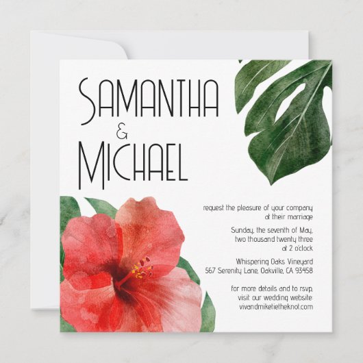 Invitation Moderne Chic Tropical Floral Mariage (Devant)