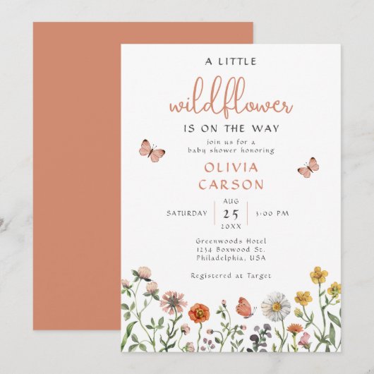 Invitation Moderne Chic Un Baby shower Floral Un Peu Fleur sa (Devant / Derrière)