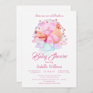 Invitation Moderne Chic Unicorn Watercolor Baby shower fille