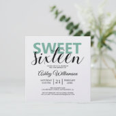 Invitation Moderne Chic Vert Blancs Pink Sweet 16 (Debout devant)