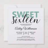 Invitation Moderne Chic Vert Blancs Pink Sweet 16 (Devant)