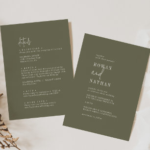 Invitation Moderne Chic Vert Olive Tout en un Mariage
