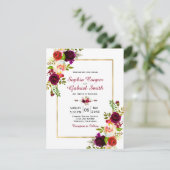 Invitation Moderne Chich Bourgogne Floral Gold Frame Mariage (Debout devant)