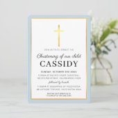 Invitation MODERNE CHRISTENING feuille d'or croix mignon bébé (Debout devant)