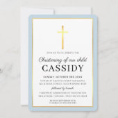 Invitation MODERNE CHRISTENING feuille d'or croix mignon bébé (Devant)