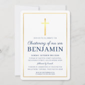 Invitation MODERNE CHRISTENING or croix simple marine blanc I (Devant)