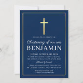 Invitation MODERNE CHRISTENING or croix simple marine blanc I (Devant)