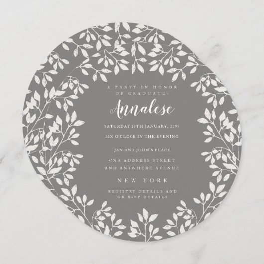 Invitation Moderne Circle Laurel Wreath Graduation Party (Devant / Derrière)