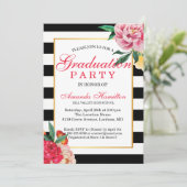 Invitation Moderne Classic à rayures florales Peony Graduatio (Debout devant)