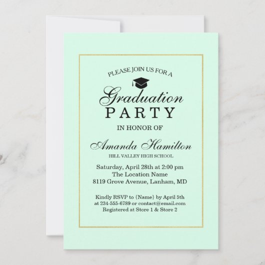 Invitation Moderne Classic Mint or vert Frame Graduation (Devant)