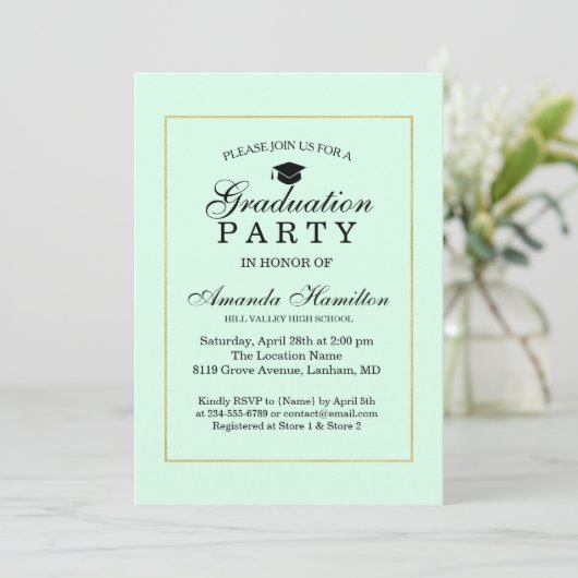 Invitation Moderne Classic Mint or vert Frame Graduation (Debout devant)