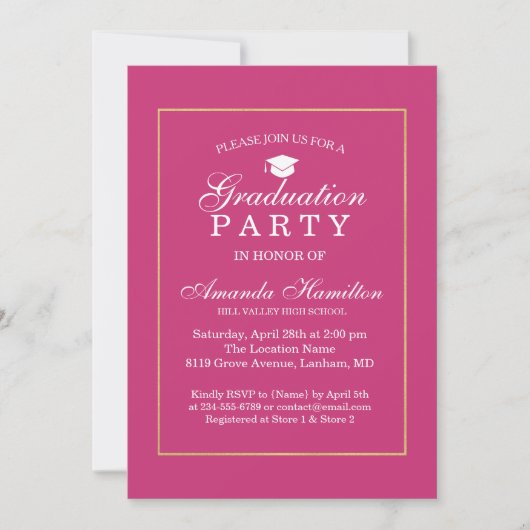 Invitation Moderne Classic or rose Frame Graduation (Devant)
