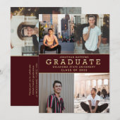 Invitation Moderne classique Bourgogne Gold Photo Graduation (Devant / Derrière)