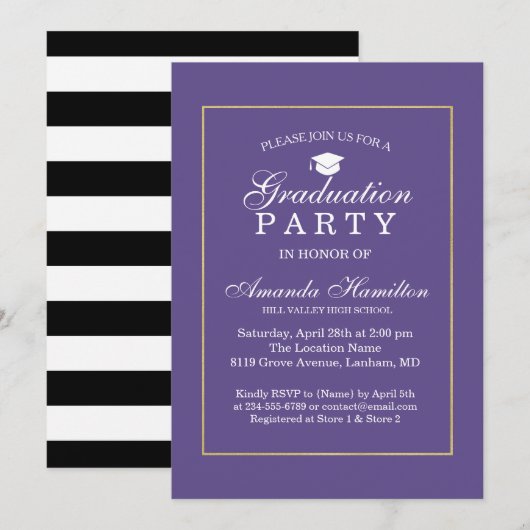 Invitation Moderne Classique Cadre or violet Ultraviolet pour (Devant / Derrière)