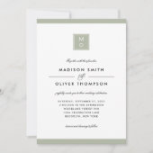 Invitation Moderne classique élégant Sage Vert Monogramme Mar (Devant)