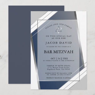 Invitation Moderne Classique Géométrique Bar Mitzvah I Bleu A