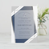 Invitation Moderne classique géométrique bleu SIlver Bar Mitz (Debout devant)