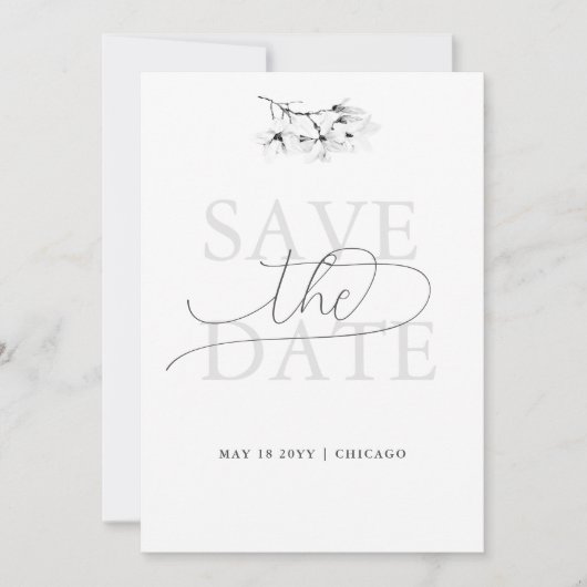 Invitation Moderne classique Magnolia BW Mariage Enregistrer (Devant)