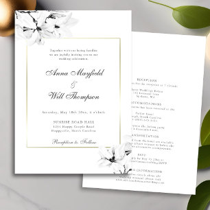 Invitation Moderne classique Magnolias Or tout en un Mariage