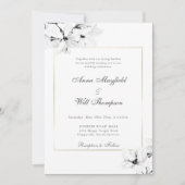 Invitation Moderne classique Magnolias Or tout en un Mariage (Devant)