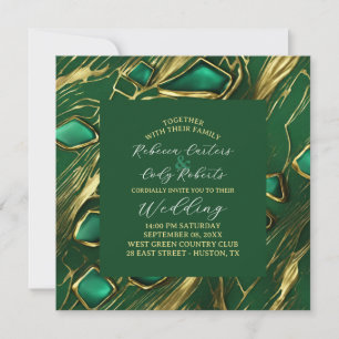 Invitation Moderne classique Moody Mariage vert émeraude fonc
