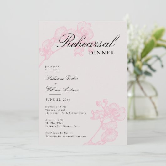 Invitation Moderne classique orchidée couronne 3 Dîner de rép (Debout devant)