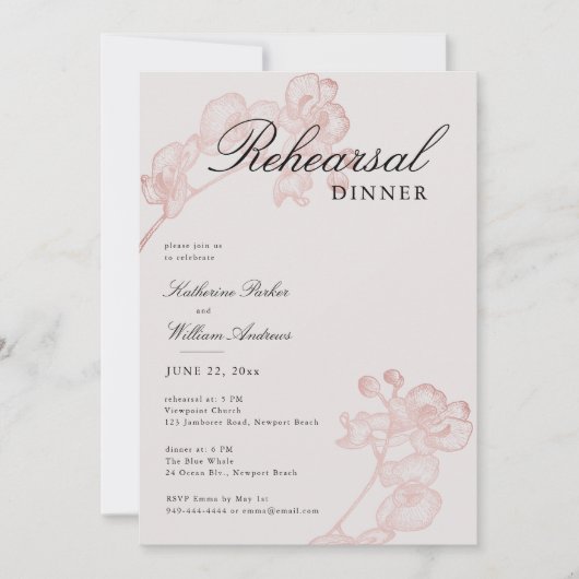 Invitation Moderne classique orchidée Wreath 2 Dîner de répét (Devant)
