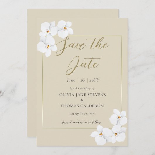 Invitation Moderne classique Orchidées Blanches Aquarelle Dat (Devant / Derrière)