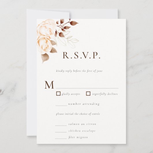 Invitation Moderne Classique Réponse Mariage Floral Teintée d (Devant)
