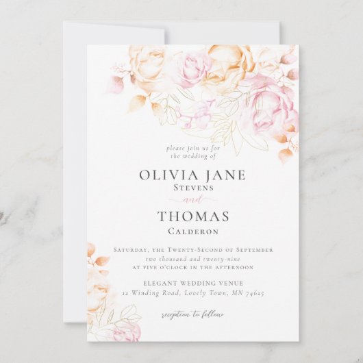 Invitation Moderne classique rose pâle rose Mariage croquis f (Devant)