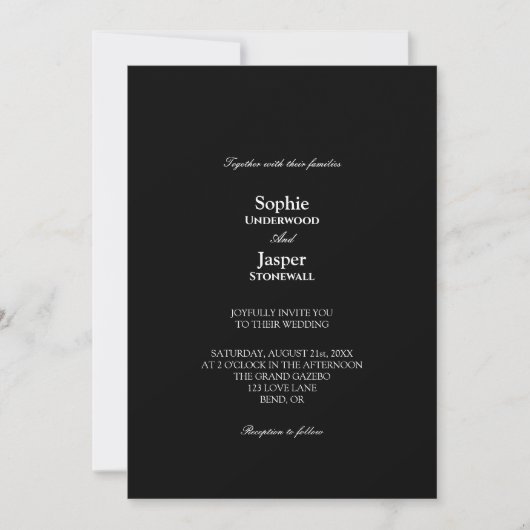 Invitation Moderne Classique Simple Mariage noir (Devant)