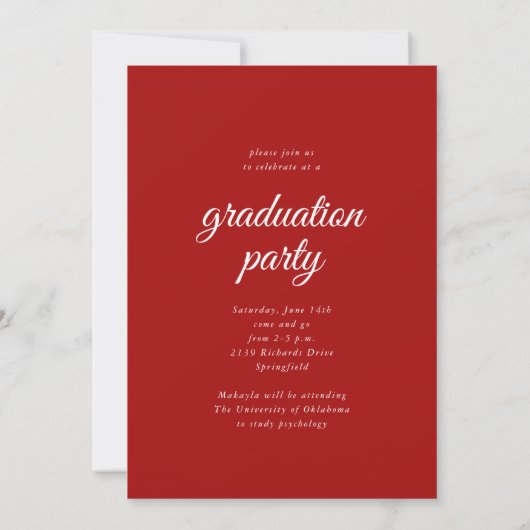 Invitation Moderne Classique Simple Script Red Photo Graduati (Dos)