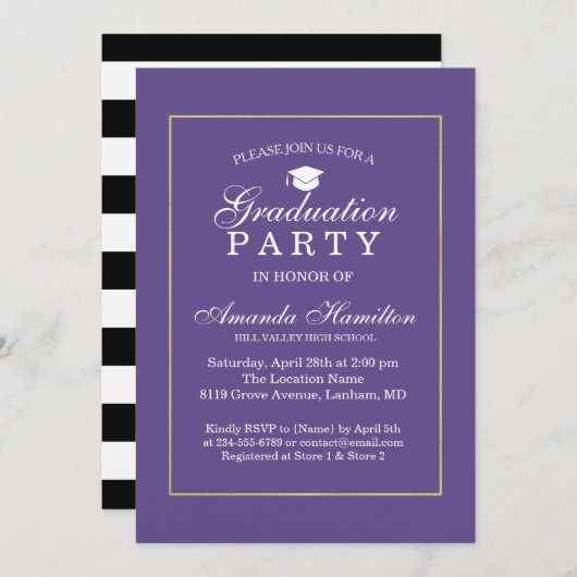Invitation Moderne Classique Ultra violet or Frame Graduation (Devant / Derrière)