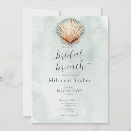 Invitation Moderne Coastal Seashell Aqua Bridal Brunch (Devant)