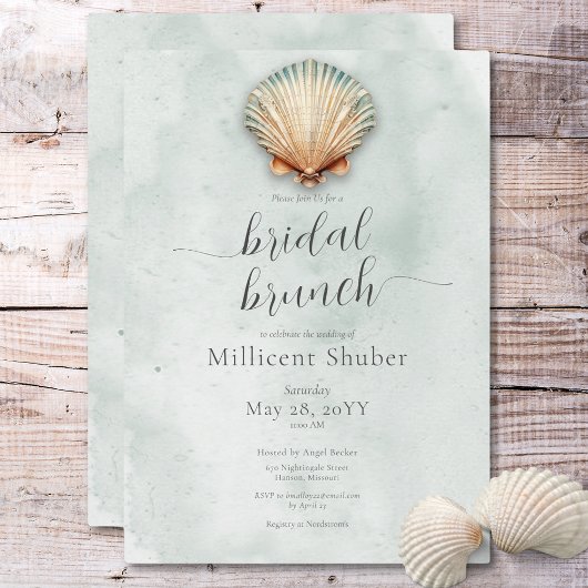 Invitation Moderne Coastal Seashell Aqua Bridal Brunch