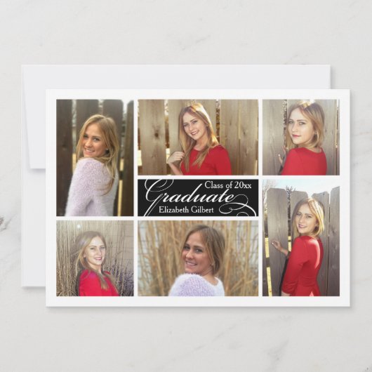 Invitation Moderne Collage Six Photo Diplôme personnalisé (Devant)